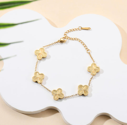 Women18K Gold Plated Clover Bracelet 2pcs set for Women, Cute Lucky Four Leaf