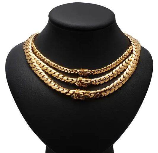 Hip Hop Bling Gold Color Cuban Link Chain Necklaces