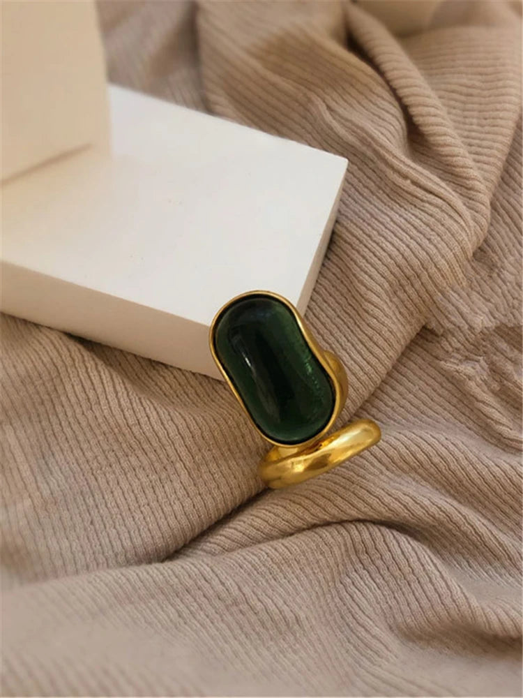 Green bohemia gemstone women's fashion ring jewelry