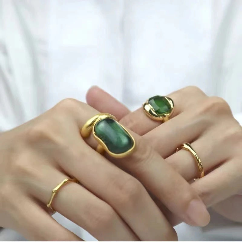 Green bohemia gemstone women's fashion ring jewelry