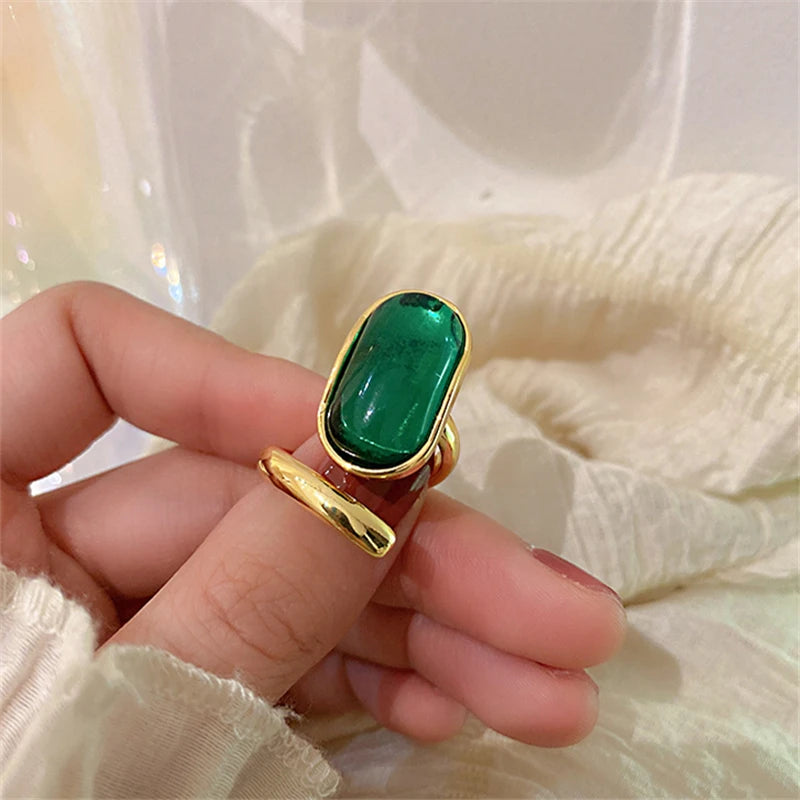 Green bohemia gemstone women's fashion ring jewelry