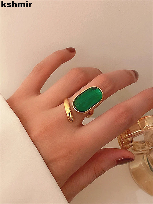 Green bohemia gemstone women's fashion ring jewelry