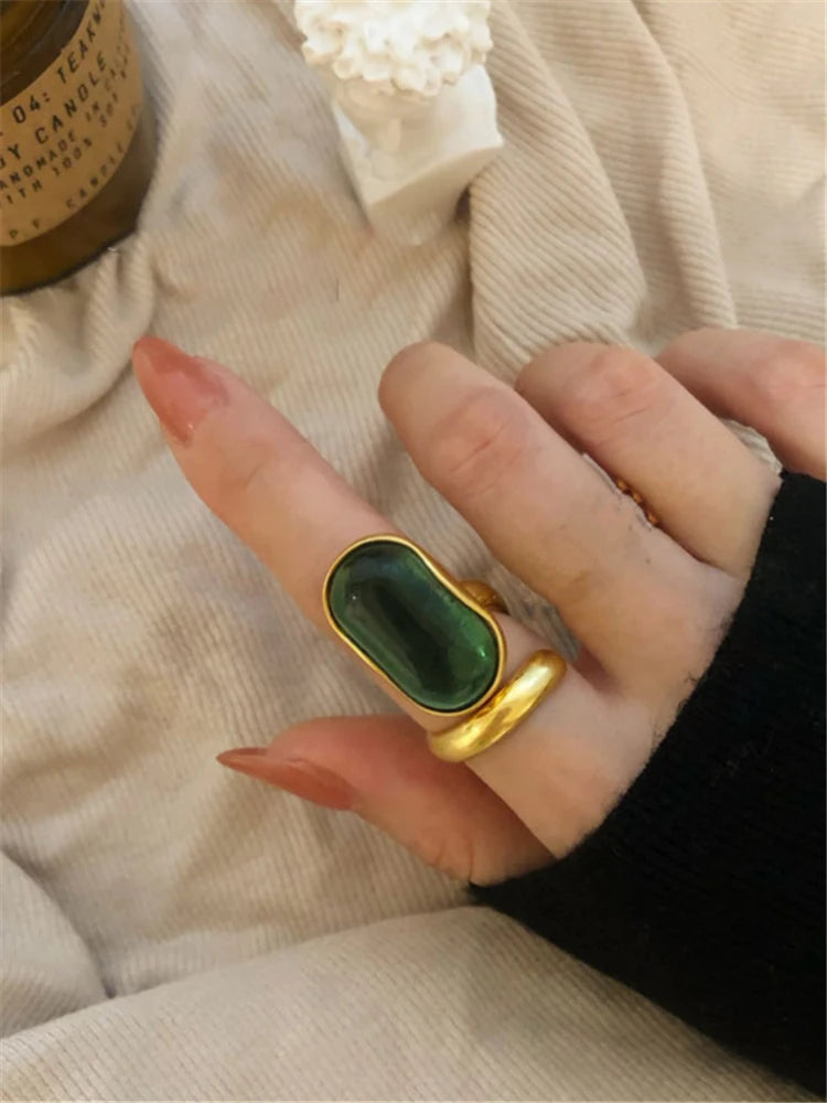 Green bohemia gemstone women's fashion ring jewelry