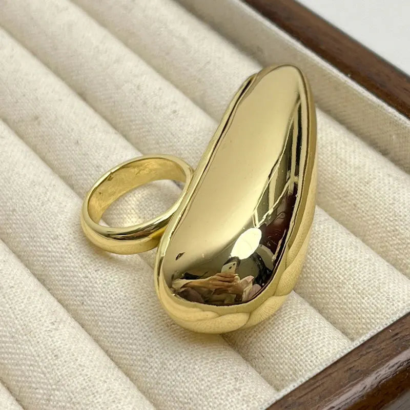 New Geometric Gold Color Big Teardrop Super Exaggerated Ring