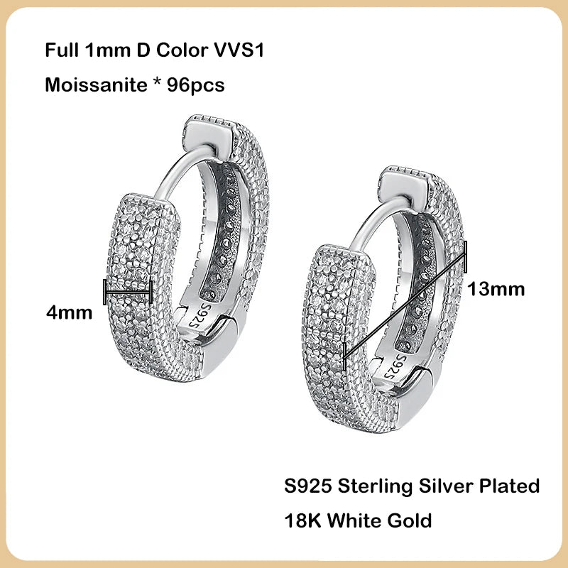 Moissanite Hoop Earrings For Women S925 Sterling Silver Plated 18K Gold Diamond Earring