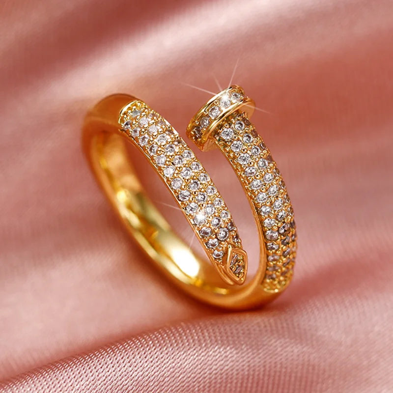 Open Ring Lady Fashion with  Zirconia Gold Color Jewelry for Women