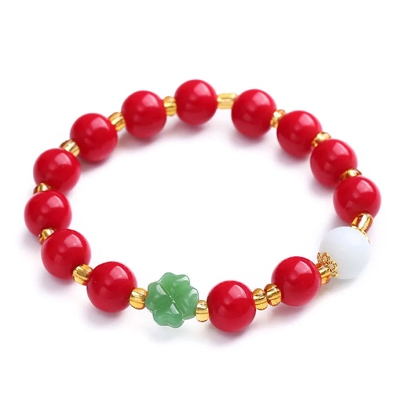 Red Lucky Four Leaf Clover Plant Flower Chain Bracelet Lovers Men Women Mom Blessing Gift Chain Jewelry