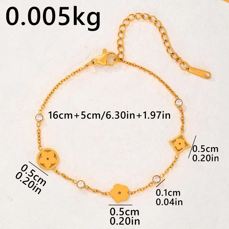 Luxury Fine Little Zircon Lucky Plant Four Leaf Clover Stainless Steel Bracelet for Woman Girl Wedding Five Leaf Flower Jewelry