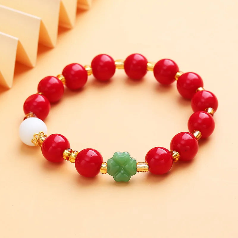 Red Lucky Four Leaf Clover Plant Flower Chain Bracelet Lovers Men Women Mom Blessing Gift Chain Jewelry