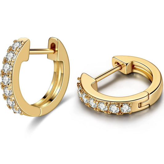 Vonmoos 1 Pair Hoop Earrings for Women 14K Real Gold Plated Cubic Zirconia Insert Earrings Cuffs New Modern Jewelry for Women