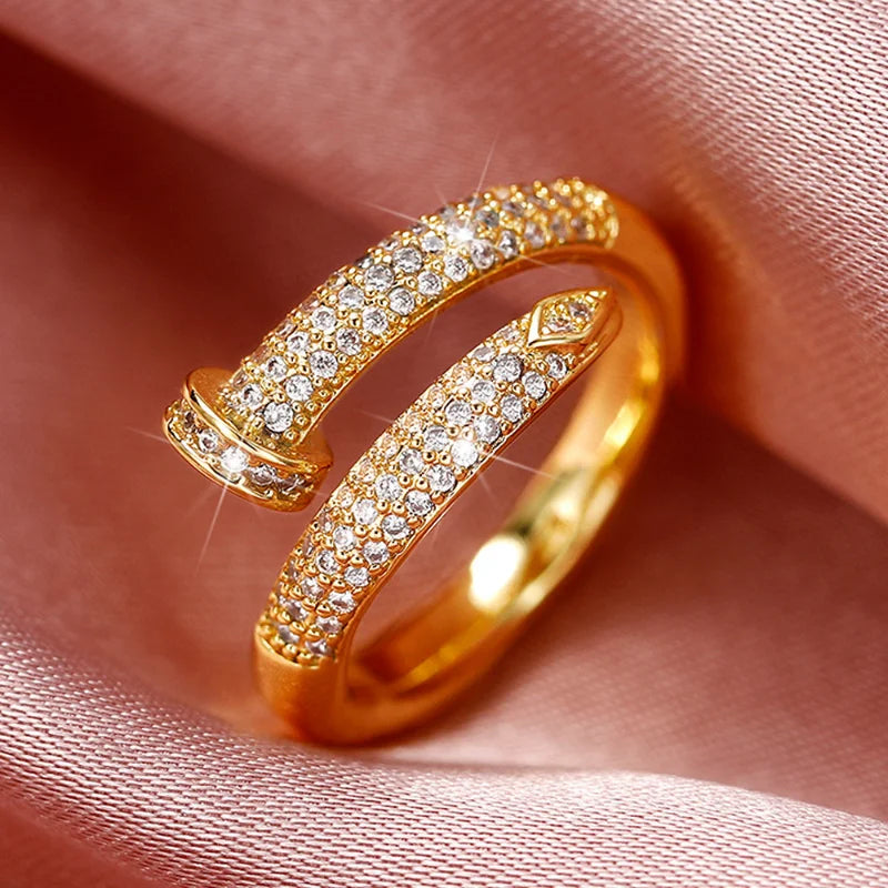 Open Ring Lady Fashion with  Zirconia Gold Color Jewelry for Women