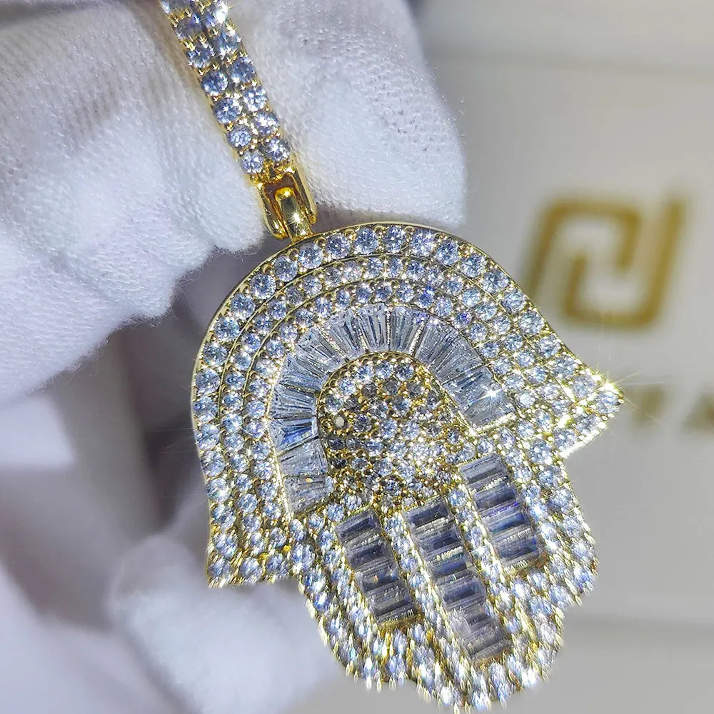 Hamsa Hand of Fatima Iced Out Pendant Hip Hop Necklace