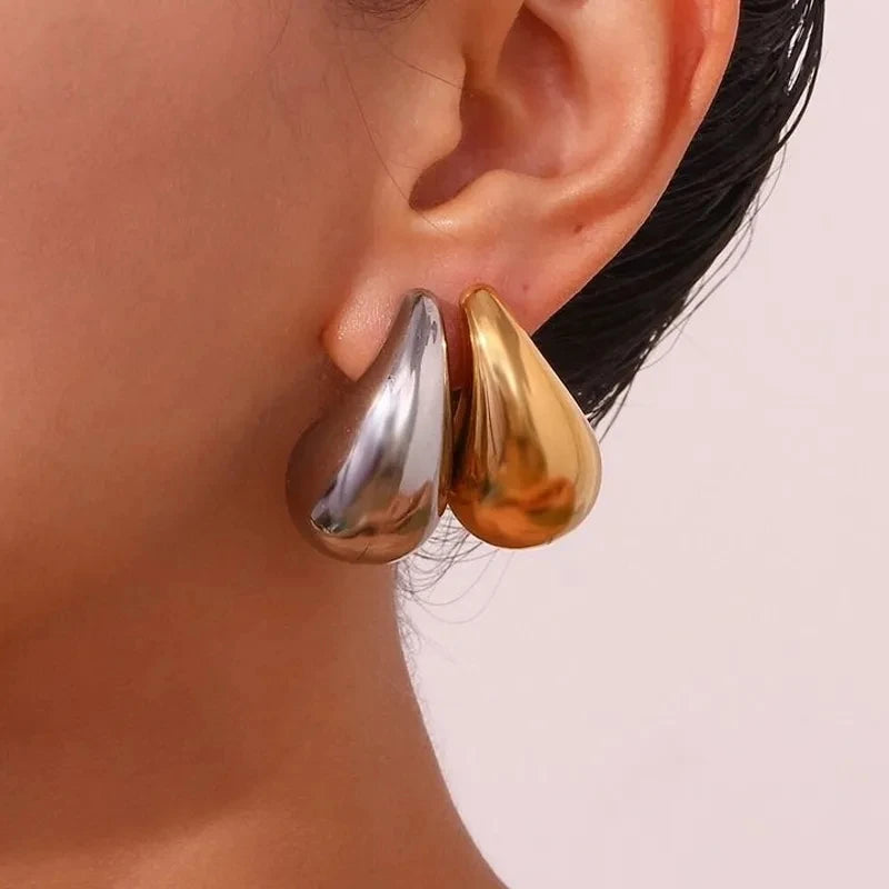 Waterdrop Chunky Hoop Earrings Dupes for Women Lightweight Gold Plated Stainless Steel Hollow Tear Drop Earring Jewelry