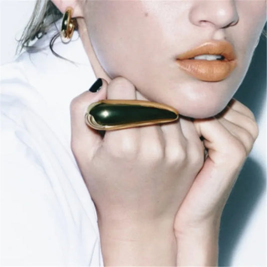 New Geometric Gold Color Big Teardrop Super Exaggerated Ring