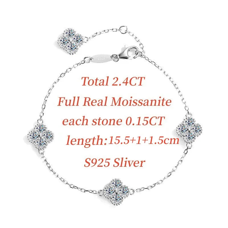 Moissanite Bracelets for Women 2.4CTTW S925 Sterling Sliver Lucky Bangles Wedding Birthday Party Xmas Gifts Jewelry